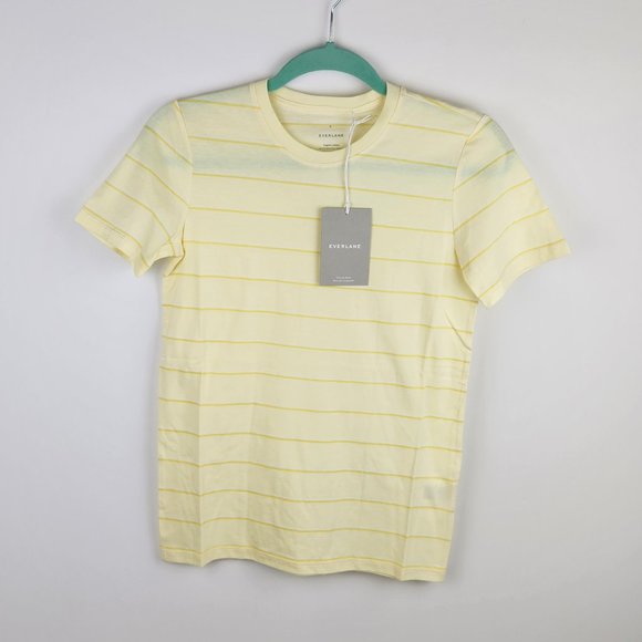 NWT Everlane Organic Cotton Short Sleeve Crewneck Tee Yellow Stripe sz S - Picture 1 of 8
